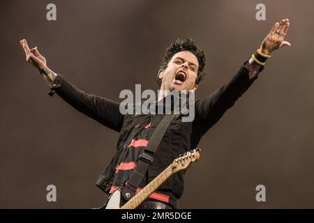 Billie Joe Armstrong von der Punk-Band Green Day tritt als Headliner am ersten Tag des Reading Festivals auf. Reading, UK. 23. August 2013. Stockfoto