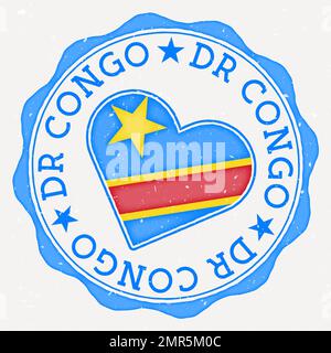 DR Congo Herzflagge Logo. Text für den Ländernamen um die Flagge der DR Kongo in Form eines Herzens. Fantastische Vektor-Illustration. Stock Vektor