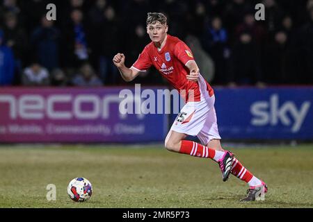 Crewe, Großbritannien. 31. Januar 2023. Connor O'Riordan #15 von Crewe Alexandra während des Sky Bet League 2-Spiels Crewe Alexandra vs Stockport County im Alexandra Stadium, Crewe, Großbritannien, 31. Januar 2023 (Foto von Ben Roberts/News Images) in Crewe, Großbritannien, am 1./31. Januar 2023. (Foto: Ben Roberts/News Images/Sipa USA) Guthaben: SIPA USA/Alamy Live News Stockfoto