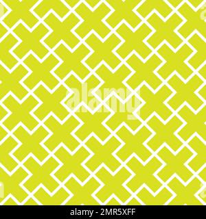 Abstrakter nahtloser Musterhintergrund. Mosaik aus grünen geometrischen Kreuzen mit weißem Umriss. Vektordarstellung Stock Vektor