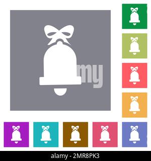 Flache Weihnachtsglockensymbole auf einem einfachen, farbigen quadratischen Hintergrund Stock Vektor