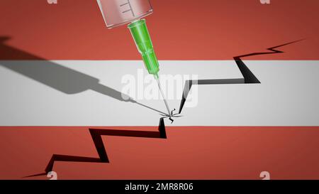 Symbolisches Bild zum Thema Teilung durch Zwangsimpfung in der österreichischen Gesellschaft Stockfoto
