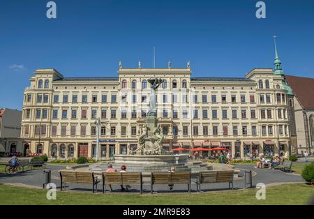 Brunnen 'Muschelminna, Late Classicist House Eduard Schultze, Postplatz, Görlitz, Sachsen, Deutschland, Europa Stockfoto