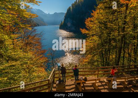 Blick auf den Königssee von der Malerecke, Schöngau, Berchtesgadener Land, Bayern, Deutschland, Europa Stockfoto