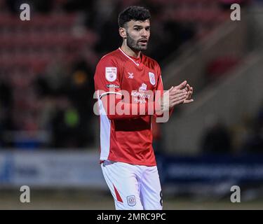 Crewe, Großbritannien. 31. Januar 2023. Conor Thomas #8 von Crewe Alexandra während des Sky Bet League 2-Spiels Crewe Alexandra vs Stockport County im Alexandra Stadium, Crewe, Großbritannien, 31. Januar 2023 (Foto von Ben Roberts/News Images) in Crewe, Großbritannien, am 1./31. Januar 2023. (Foto: Ben Roberts/News Images/Sipa USA) Guthaben: SIPA USA/Alamy Live News Stockfoto