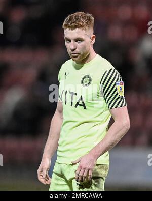 Crewe, Großbritannien. 31. Januar 2023. Callum Camps #8 of Stockport County während des Sky Bet League 2 Spiels Crewe Alexandra vs Stockport County im Alexandra Stadium, Crewe, Großbritannien, 31. Januar 2023 (Foto von Ben Roberts/News Images) in Crewe, Großbritannien, am 1./31. Januar 2023. (Foto: Ben Roberts/News Images/Sipa USA) Guthaben: SIPA USA/Alamy Live News Stockfoto