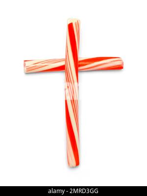 Candy Cane Cross Auf White Ausgeschnitten. Stockfoto