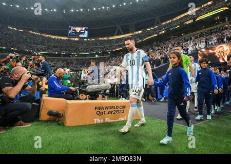 Lionel Messi (Argentinien) während des Finalspiels der FIFA-Weltmeisterschaft Katar 2022 zwischen Argentinien und Frankreich im Lusail Stadium. Endergebnis: Argentinien 3:3 (Penalty 4:2) Frankreich. Stockfoto