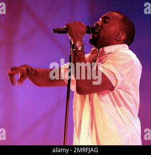 Kanye West berichtet über die Hauptbühne beim Big Chill Festival 2011, Ledbury, Großbritannien, 6. August 2011. Stockfoto