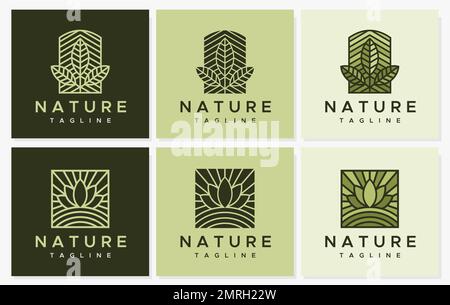 Minimalistisches Design mit Blattlogo. Grafikset mit Naturblatt-Logo. Stock Vektor