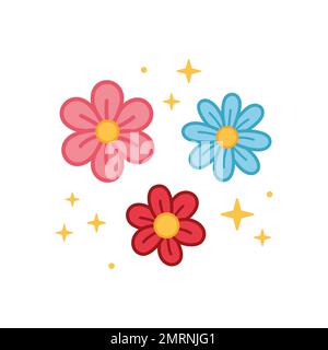 Blumen im Doodle-Stil. Cartoon-Vektordarstellung. Handgezeichnete Illustration. Stock Vektor