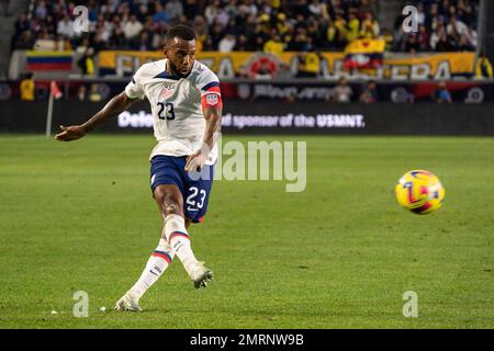 US-amerikanischer Mittelfeldspieler Kellyn Acosta (23) tritt bei einem internationalen Freundschaftsspiel gegen Kolumbien am Samstag, den Januar Stockfoto