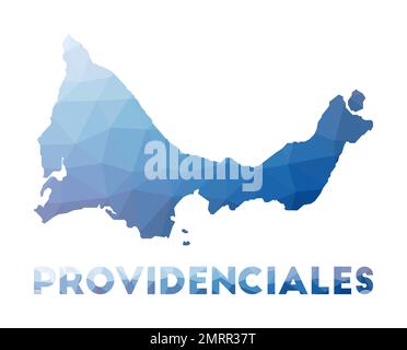 Low Poly Map von Providenciales. Geometrische Darstellung der Insel. Polygonale Providenciales-Zuordnung. Technologie, Internet, Netzwerkkonzept. Stock Vektor
