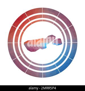 Madre de Dios Island Abzeichen. Leuchtendes, abgestuftes Logo in niedriger Poly-Optik. Mehrfarbiges abgerundetes Schild Madre de Dios Island mit Karte im geometrischen Stil für Sie Stock Vektor