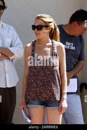 Lindsay Lohan arbeitet am Set ihres neuen Films „Labor Pains“ in Hollywood, Kalifornien. 6/20/08. Stockfoto