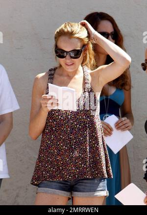 Lindsay Lohan arbeitet am Set ihres neuen Films „Labor Pains“ in Hollywood, Kalifornien. 6/20/08. Stockfoto