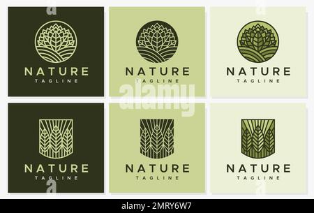 Designvorlage für Line Garden Logo. Grafik-Vektorkollektion mit Zeilenblatt-Logo. Stock Vektor