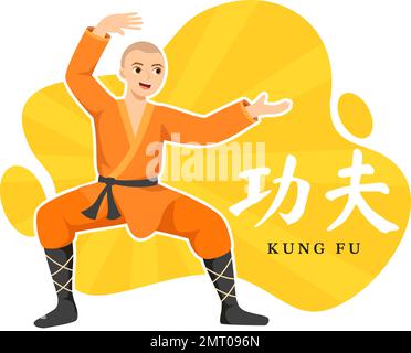 Kung-Fu-Illustration mit Menschen, die chinesische Kampfsportkunst in flachem, handgezeichneten Cartoon für Webbanner oder Landing-Page-Vorlagen zeigen Stock Vektor