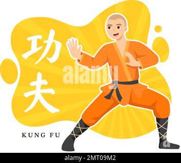 Kung-Fu-Illustration mit Menschen, die chinesische Kampfsportkunst in flachem, handgezeichneten Cartoon für Webbanner oder Landing-Page-Vorlagen zeigen Stock Vektor