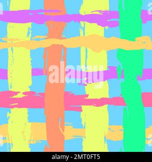 Handgezogenes, nahtloses Pinsel-Raster in Pastellblau, Gelb und Pink. Stock Vektor