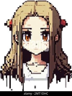 Anime-Mädchen mit losen Haaren, Pixel-Art-Vektordarstellung Stock Vektor