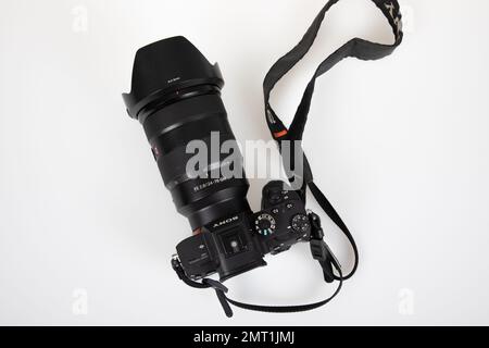 Bordeaux , Aquitaine France - 20 01 2023 : sony Alpha 7 r III Hybrid A7 Serie Kamera Top Flat View Stockfoto