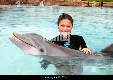 Exklusiv!! Miss Teen USA Hilary Cruz bei Dolphin Cay in Atlantis, Paradise Island auf den Bahamas 06/13/08. Stockfoto