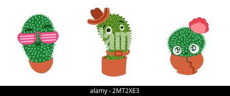 Cartoon-Kaktus-Maskottchen. Vektordarstellung im flachen Cartoon-Stil, isoliert auf weißem Hintergrund. Stock Vektor