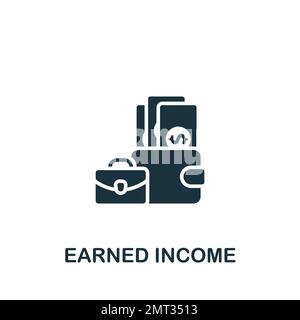 Symbol "Earned Income". Einfarbiges einfaches Schild aus der Steuererhebung. Symbol für verdientes Einkommen für Logo, Vorlagen, Webdesign und Infografiken. Stock Vektor