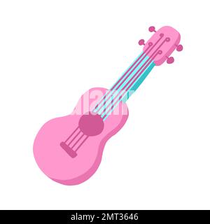 Rosa Gitarre. Hawaiianische Ukulele. Vektordarstellung im flachen Cartoon-Stil. Stock Vektor