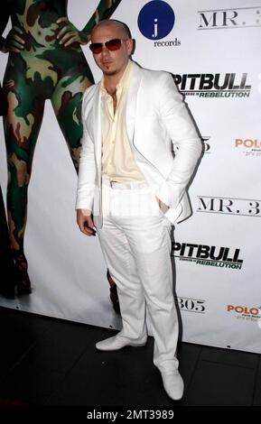 Mr. 305 Pitbull hält eine VIP-Hörsitzung im Cinebistro für sein bevorstehendes Album "Revolution". Als Teil der Veranstaltung überraschte er Rapper Fat Joe auch anlässlich seines Geburtstags mit Kuchen. Miami, Florida 8/19/09. . Stockfoto