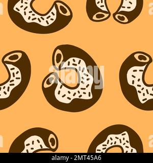 Donuts-Schriftzug. Vektordarstellung im flachen Cartoon-Stil, isoliert auf orangefarbenem Hintergrund. Stock Vektor