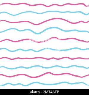 Wellenlinie nahtloses Muster. Vektordarstellung isoliert auf weißem Hintergrund. Pink und Blau. Stock Vektor