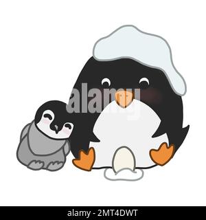 Zwei Pinguine mit Ei. Flache Zeichentrickfiguren. Vektordarstellung isoliert auf weißem Hintergrund. Stock Vektor