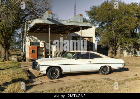 USA, Texas, Route 66, Vega, verlassene Tankstelle Stockfoto
