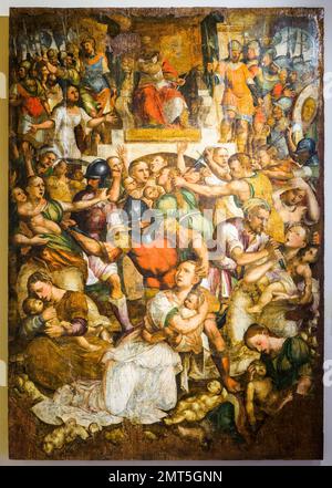 Massaker an den Unschuldigen durch unbekannten Künstler, 16. Jahrhundert - Galleria Regionale di Palazzo Bellomo, Ortigia - Syrakus, Sizilien, Italien Stockfoto