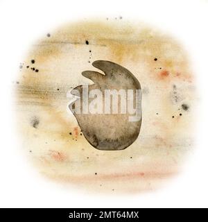 Aquarell pflanzliche Dinosaurier Fußabdruck Fossil, handgezeichnete Diplodocuspfote auf Sand Illustration. Stockfoto