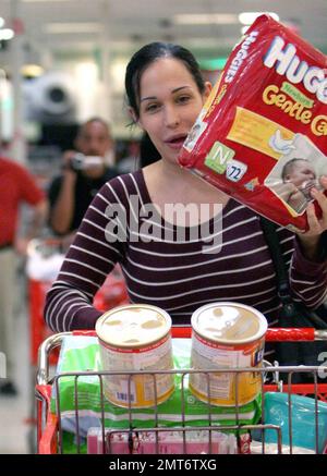 Nadya Suleman, alias Octomom, verbrachte heute Nachmittag 2 Stunden in einem Target Store in Fullerton, Kalifornien. Nicht so lange, wenn man bedenkt, dass sie vierzehn Kinder einkaufte. Nadya konnte beim Einkaufen im Pflegegang gesehen werden, ebenso wie sie Windeln von Huggies für ihre neugeborenen Achtlinge auffüllte. Sie verließ den Laden mit 4 Einkaufswagen voller Waren, die die Hilfe mehrerer Target-Mitarbeiter erforderten. Jeder Zentimeter ihres Minivans schien voller Windeln und Babysachen zu sein. Fullerton, Kalifornien. 3/11/09. Stockfoto