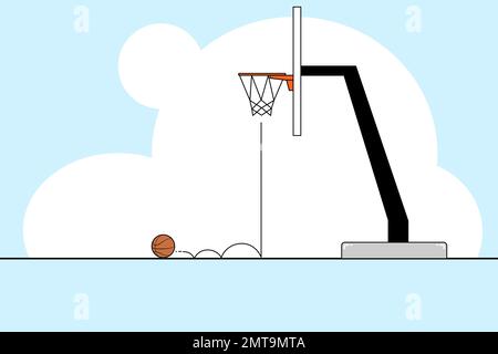 Vector Basketballball mit Hoop und Rückwand, Sport- und Spielkonzept. Basketball- und Backboard-Vektorball, der sich auf dem Boden bewegt Stock Vektor