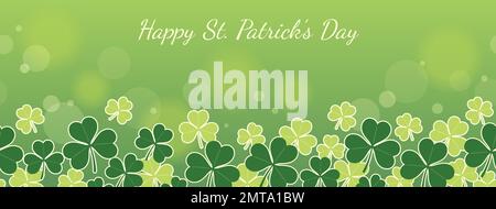 Vector Clover – Nahtlose Hintergrunddarstellung Für St. Patrick's Day isoliert auf weißem Hintergrund mit Text Space. Horizontal Wiederholbar. Stock Vektor