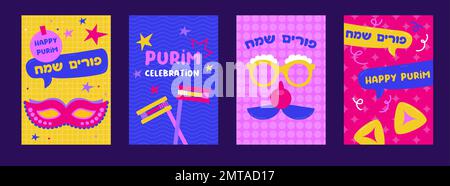 Farbenfrohe Poster, Flyer oder Einladung zum Karneval. Lustiges, lustiges Design mit Maske und Krone auf modernem geometrischem Hintergrund in modernem, farbenfrohem Stil Stock Vektor