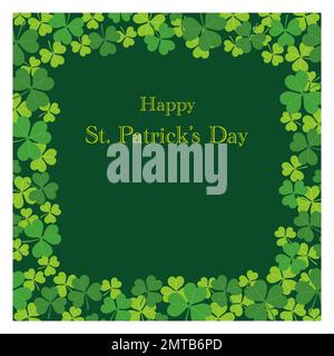 Vector Clover Quadratischer Rahmen Abbildung Für St. Patrick's Day mit tiefgrünem Hintergrund. Stock Vektor