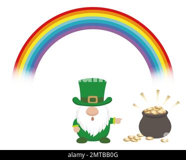 Vector St. Patricks Day Symbol Illustration mit einem Leprechaun, Einem Regenbogen und einem Topf Gold isoliert auf weißem Hintergrund. Stock Vektor
