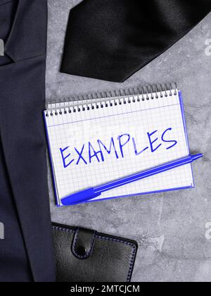 Handschriftliche Textbeispiele. Beispiel für ein Beispielmodell, das der Erklärung des Leitfadens folgt Stockfoto