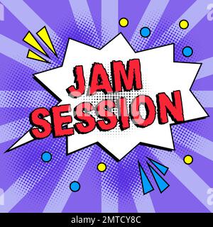 Textbeschriftung für Jam Session. Geschäftskonzept, spontane Aufführung durch eine Gruppe von Musikern Stockfoto