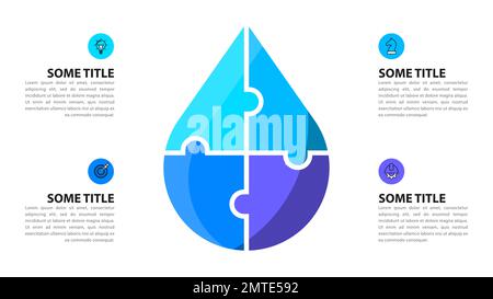 Infografik-Vorlage mit Symbolen und 4 Optionen oder Schritten. Wassertropfen. Kann für Workflow-Layout, Diagramm, Banner, webdesign verwendet werden. Vektordarstellung Stock Vektor