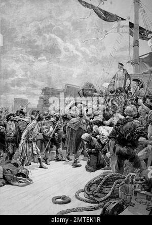 Christopher Columbus, 1451-20. Mai 1506, war ein italienischer Explorer, Navigator, Kolonisator. Hier die Meuterei an Bord seines Schiffes Stockfoto