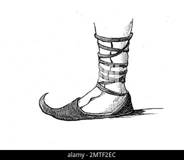 Schuhmode aus der Vergangenheit, einen Schuh aus Persien, Holzschnitt aus dem Jahr 1880 Stockfoto