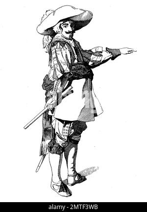Kapitän aus dem Dreißigjährigen Krieg, 1640, Geschichte der Mode, Kostüm-Geschichte Stockfoto