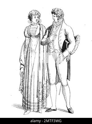 Mann und Frau, höfische Kleidung von 1810, Frankreich, Geschichte der Mode, Kostüm-Geschichte Stockfoto